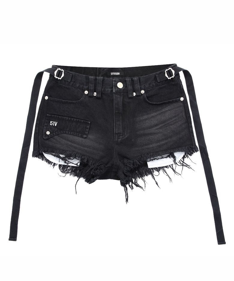 51V AXIS BUCKLE WASHED SHORTS , BLACK