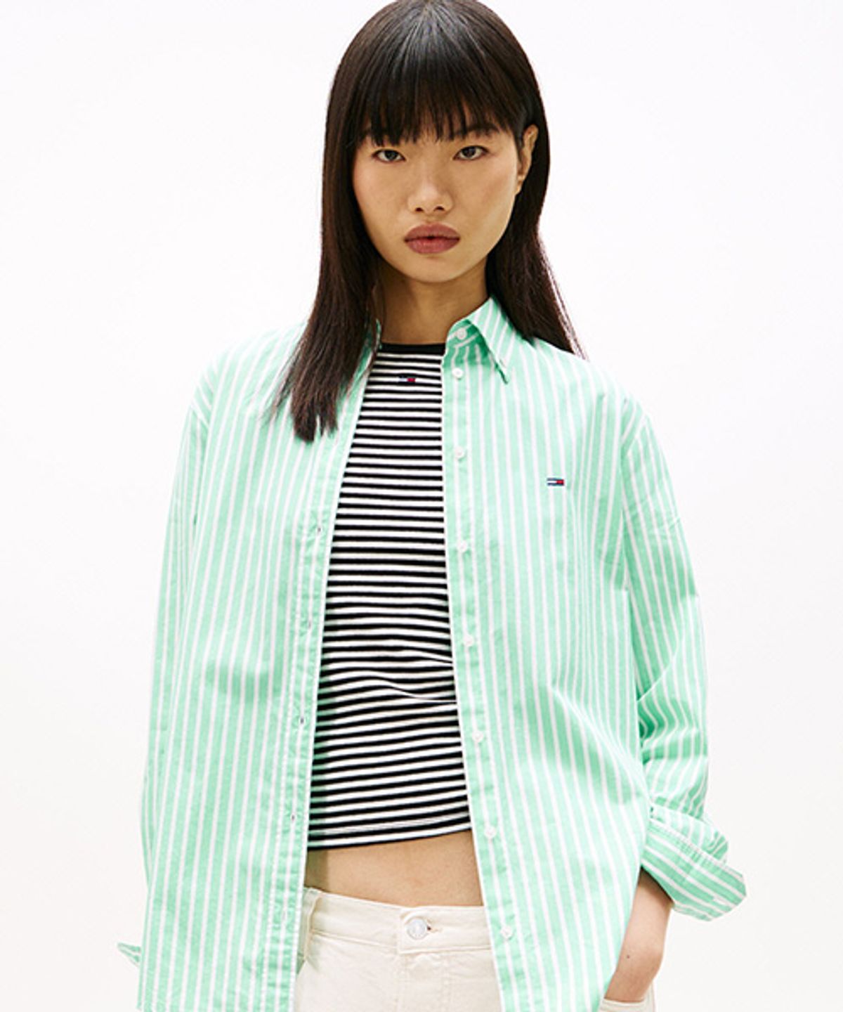 타미진스(TOMMY JEANS) 스트라이프 포플린 셔츠 (T32G1WSH12TWT10CF)
