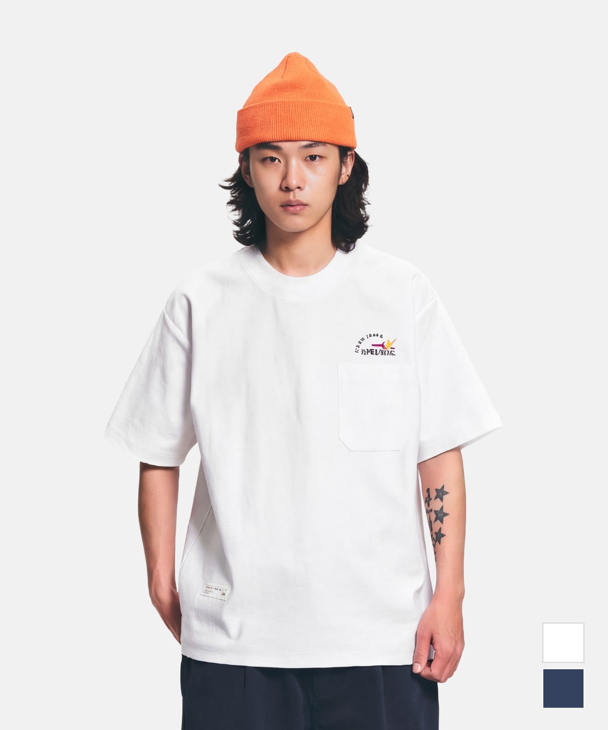 미드업데이트(MIDUPDATE) Mud front pocket T shirts White