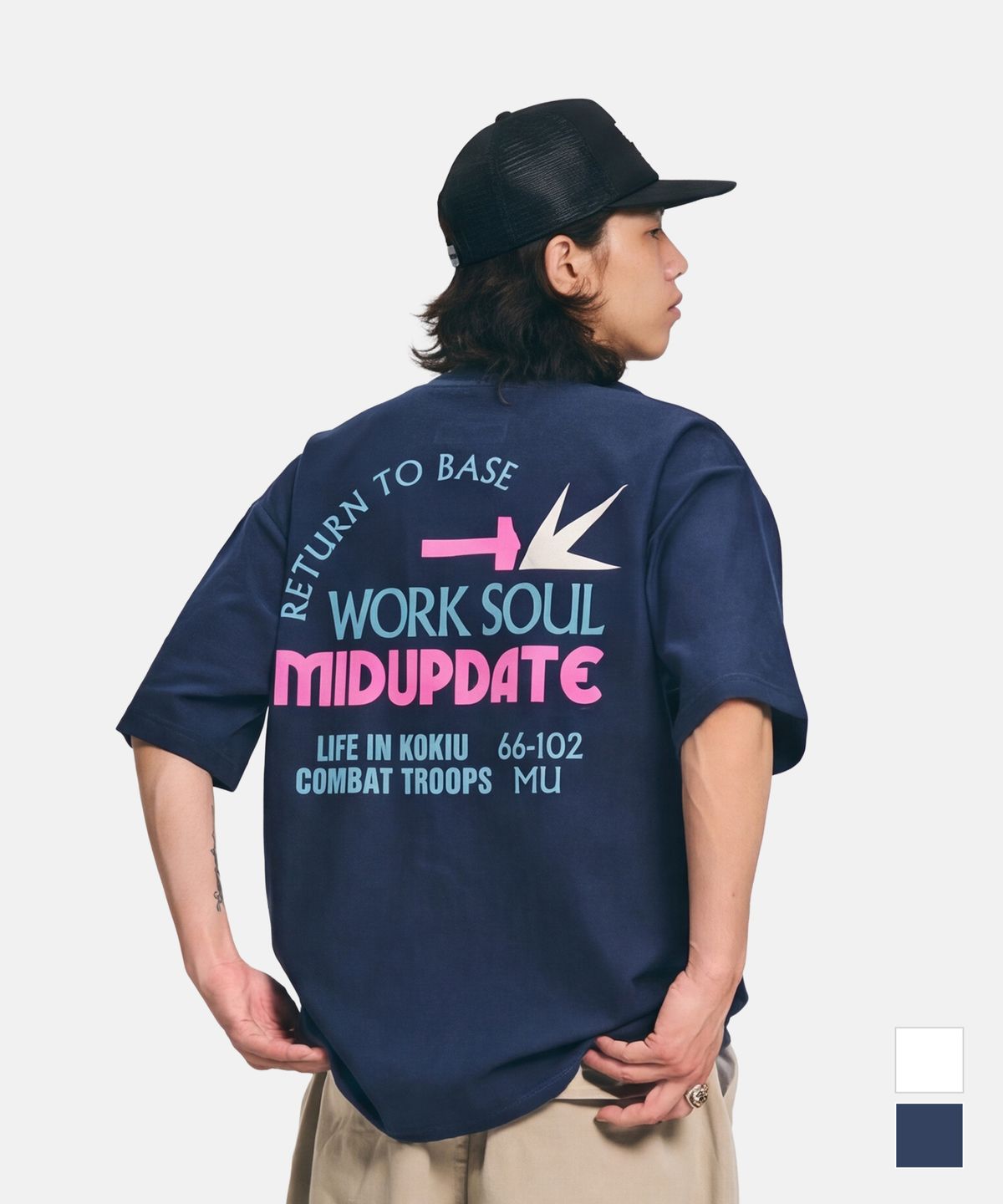 미드업데이트(MIDUPDATE) Mud front pocket T shirts Blue