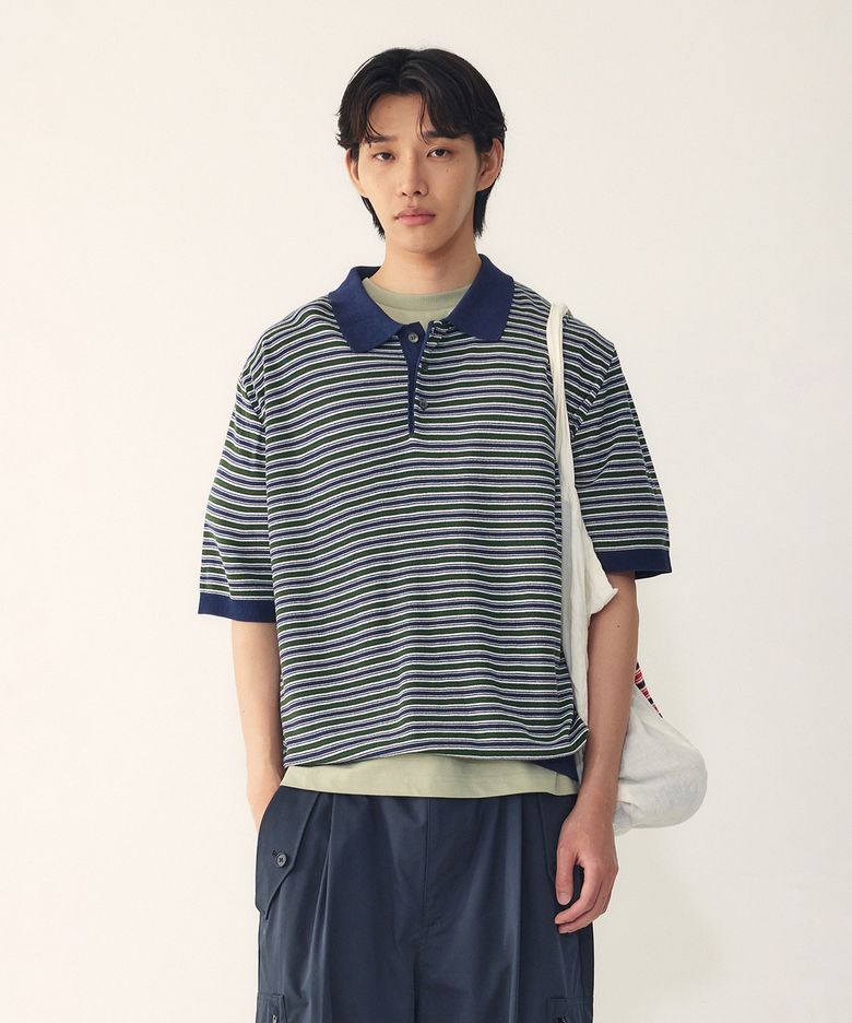 [MEN] 멀티 스트라이프 카라넥 니트_그린 9156252212