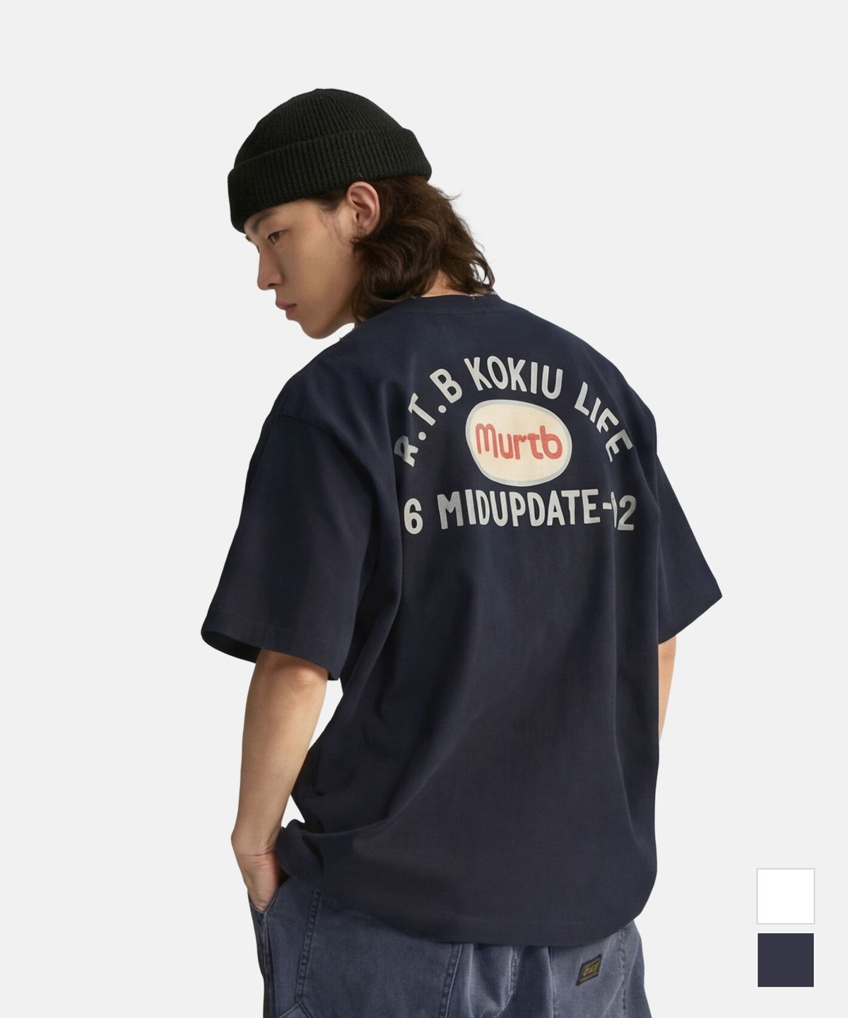 미드업데이트(MIDUPDATE) Mud pocket print T shirts Navy