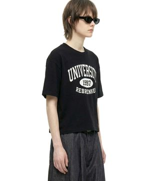 유니버시티 쿨코튼 크롭 반팔티셔츠 블랙 화이트