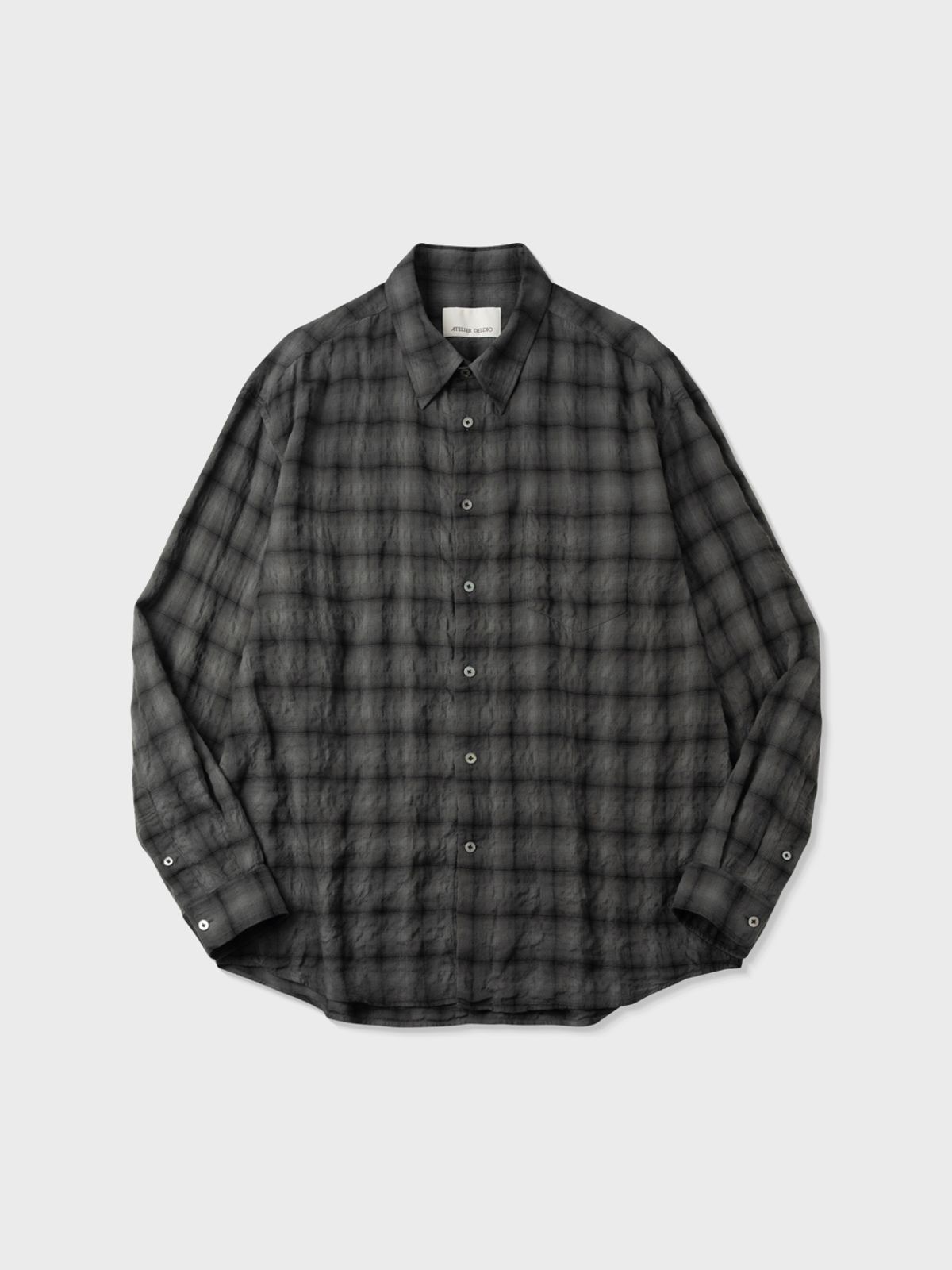 아틀리에 델디오(ATELIER DELDIO) 코튼 리오셀 셔링 체크 컴포트 셔츠 (CHARCOAL GREY)
