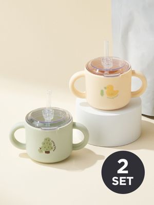 맘마존 완전밀폐 실리콘 아기 빨대컵 2set