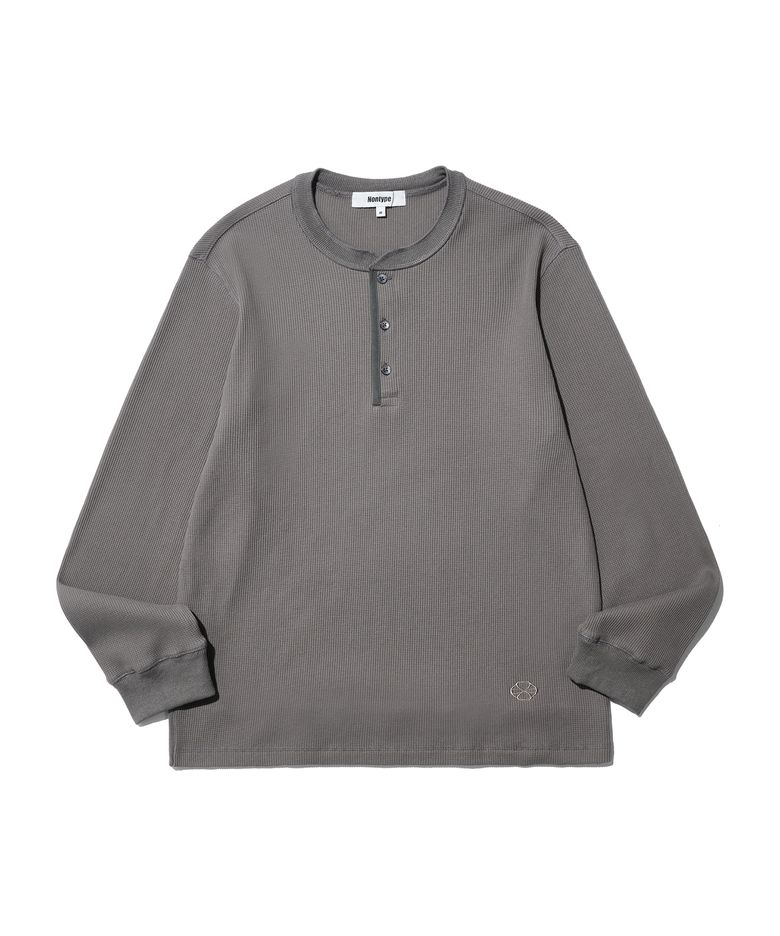 WAFFLE HERNY NECK T-SHIRTS (CHARCOAL)