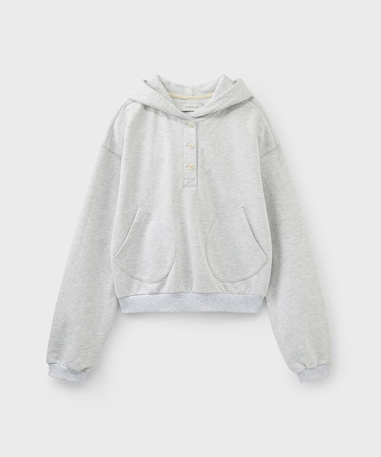 HALF BUTTON HOODIE [LIGHT MELANGE GRAY]