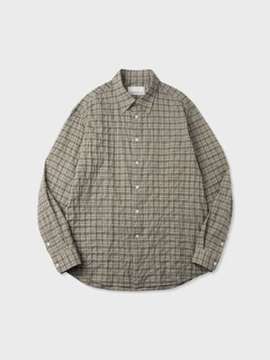 코튼 셔링 체크 컴포트 셔츠 (OLIVE)