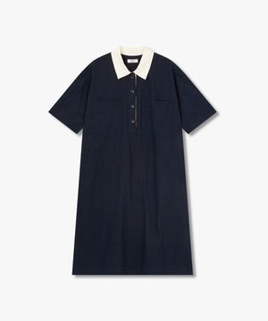 배색 카라넥 반팔 원피스_다크 네이비 9176241983