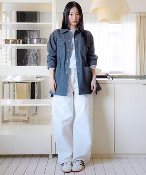 커브드 와이드 데님 팬츠 OE6ML3130