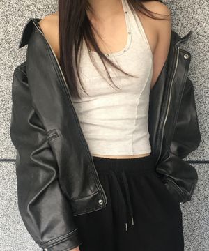 스터드 포인트 골지 홀터넥 오트밀