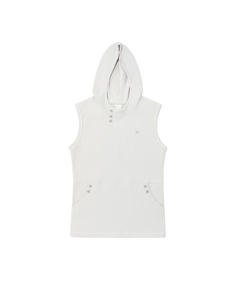 (w) TCM henley neck hooded sleeveless T (light grey)