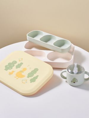 맘마존 올인원 실리콘 이유식 흡착식판+완전밀폐 빨대컵 세트