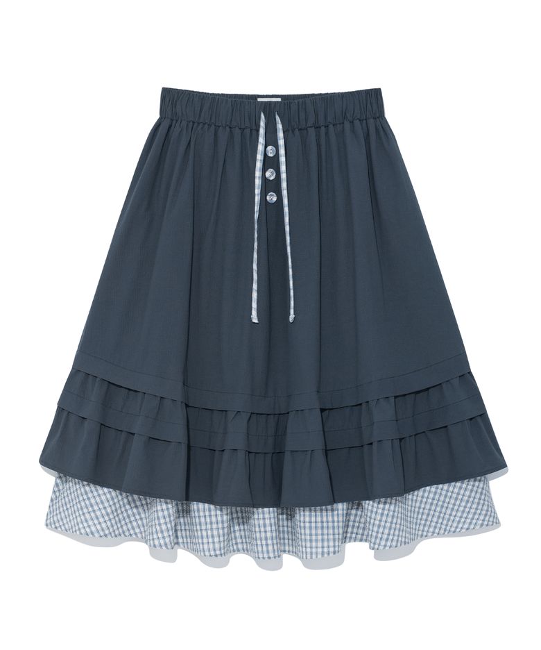 (w) TCM check pintuck layered skirt (navy)