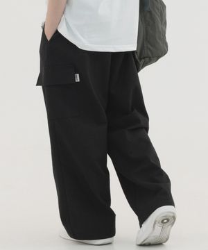 린넨 라이크 와이드 카고 팬츠 (블랙)