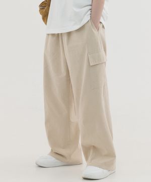 린넨 라이크 와이드 카고 팬츠 (베이지)
