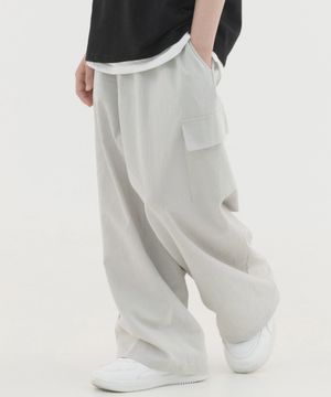 린넨 라이크 와이드 카고 팬츠 (연그레이)