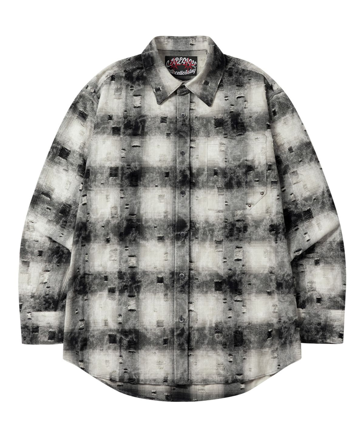 르렌느(LERENNE) Damaged Check Over Shirt - Check Black