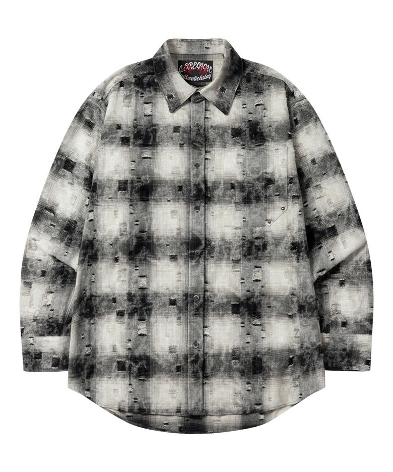 Damaged Check Over Shirt - Check Black