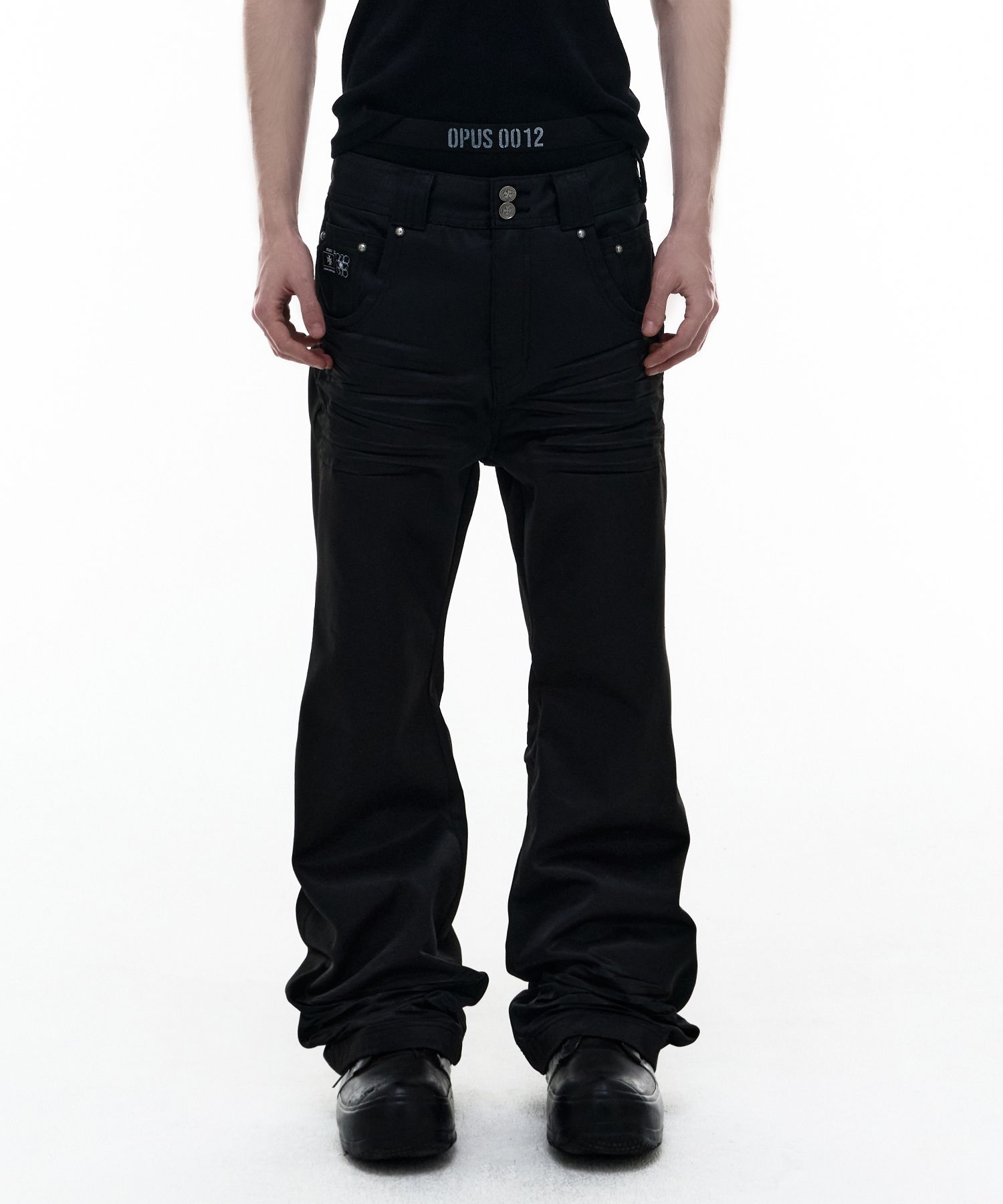レディース Rare Black Coating Flare Denim Pants 00s