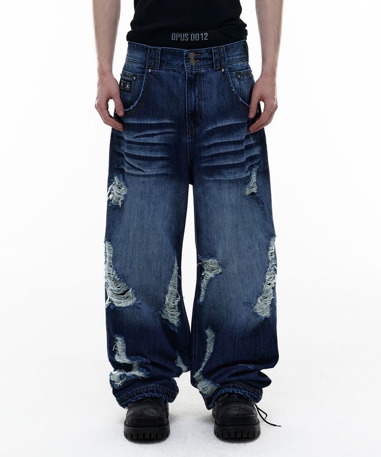 Op. 09 SLAG DISTRESSED DENIM PANTS M/BLUE