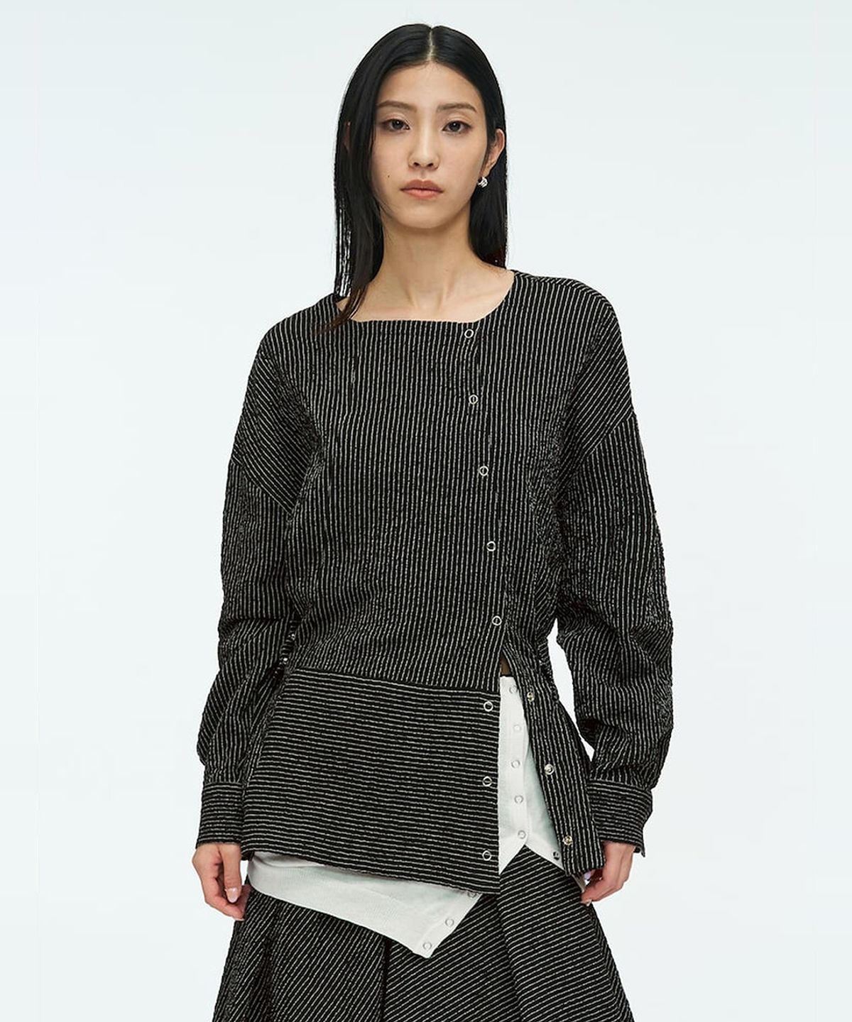 앙개(ANGGAE) Belted Tunic Blouse  Black