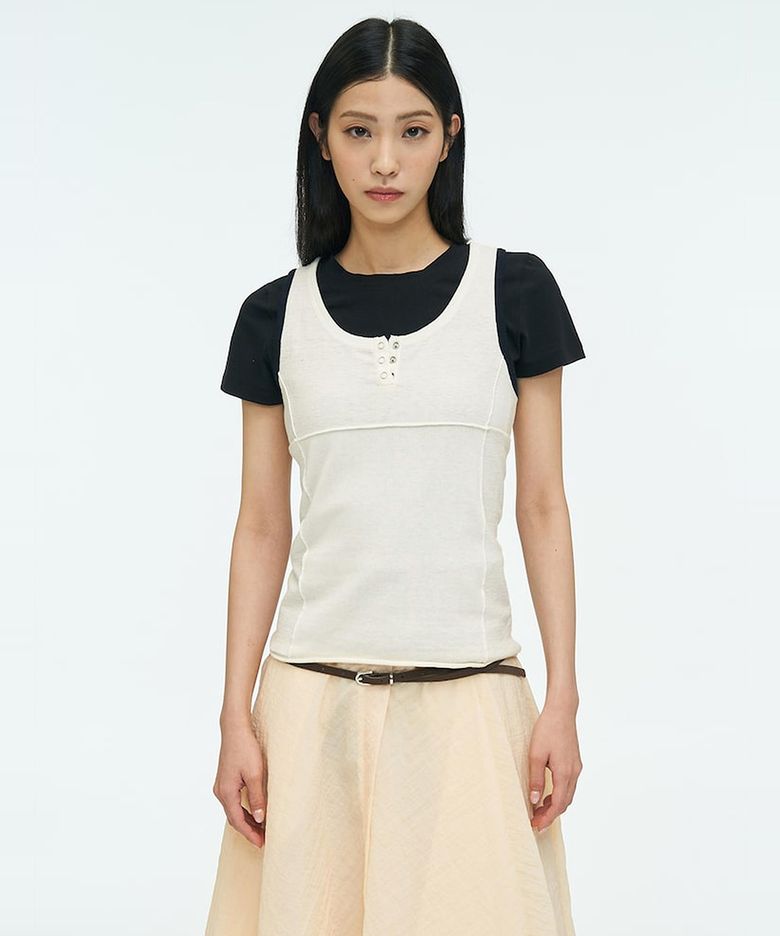 Henry Neck Tank Top  White