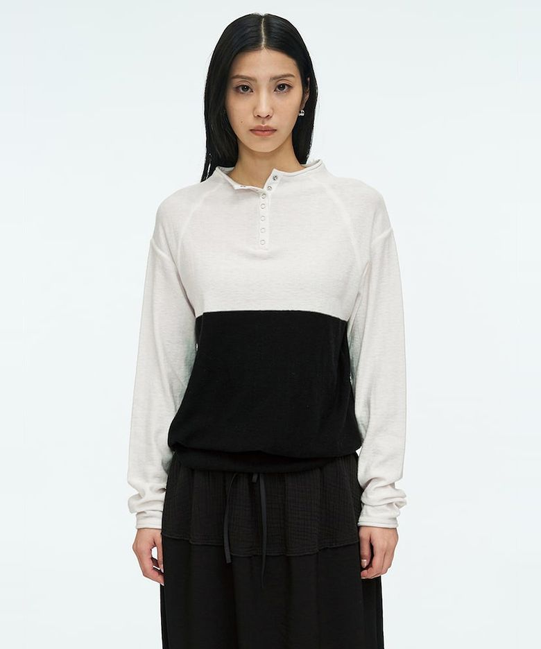 Half Neck Button Pullover  Ivory