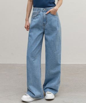 밀드 핀턱 와이드 데님팬츠_F6S277DP