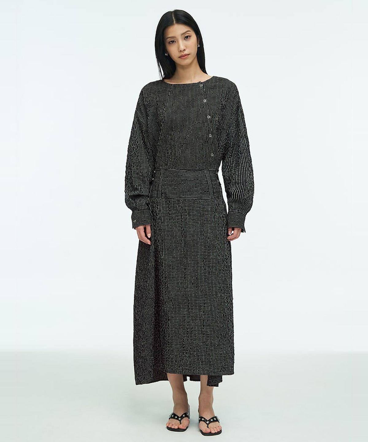 앙개(ANGGAE) Belted Tunic Dress  Black