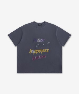 레터링 프린트 디스트레스드 반소매 티셔츠 - 차콜 / WDTT024705UCH