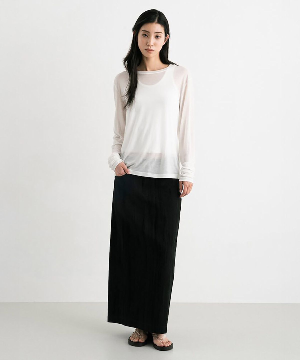 앙개(ANGGAE) Jacquard HLine Skirt  Black