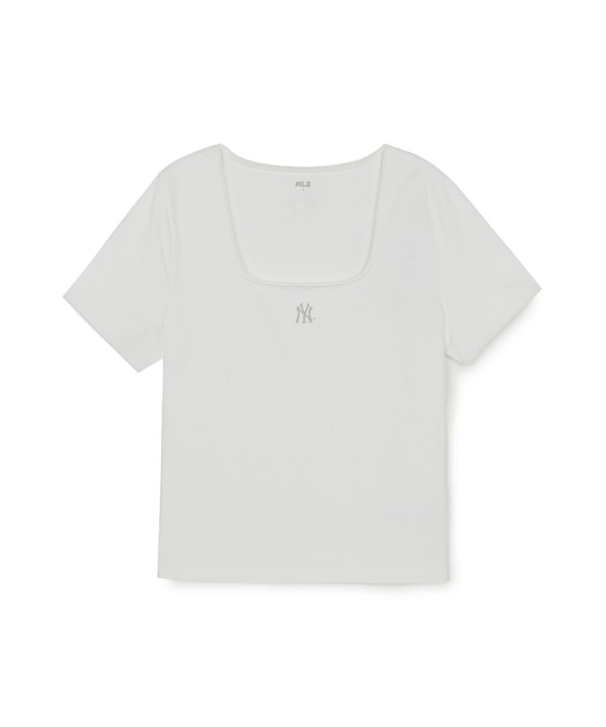 엠엘비(MLB) 여성 베이직 레이스 스퀘어넥 슬림 세미크롭 반팔 티셔츠 NY (White)