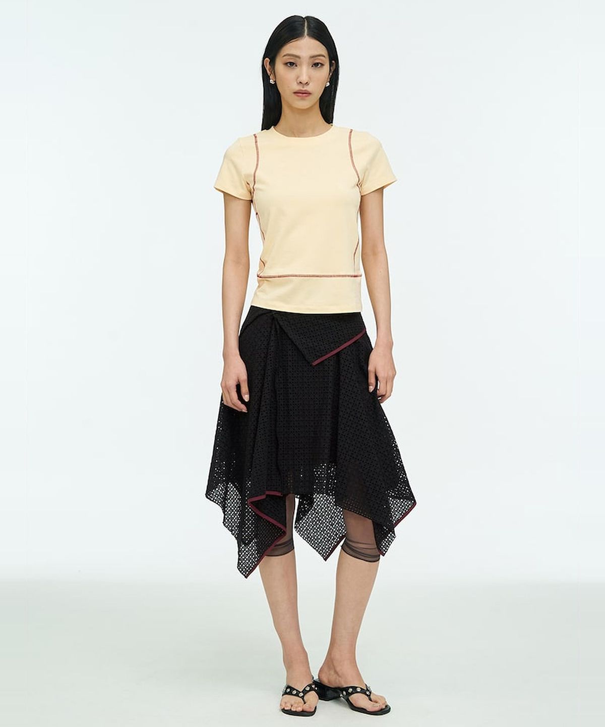 앙개(ANGGAE) Eyelet Scarf Skirt  Black
