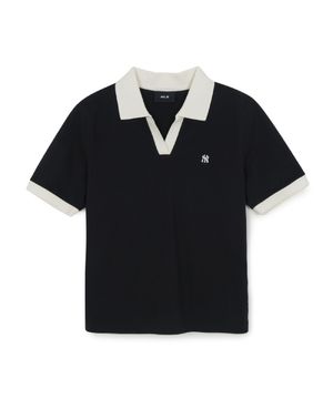 여성 베이직 오픈카라 슬림핏 카라 티셔츠 NY (Black)