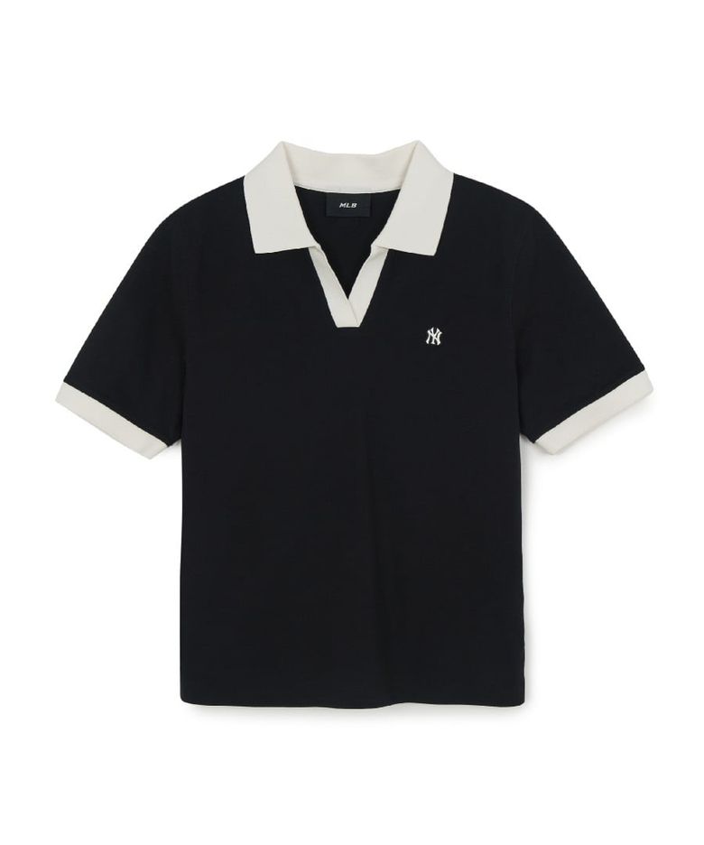 여성 베이직 오픈카라 슬림핏 카라 티셔츠 NY (Black)