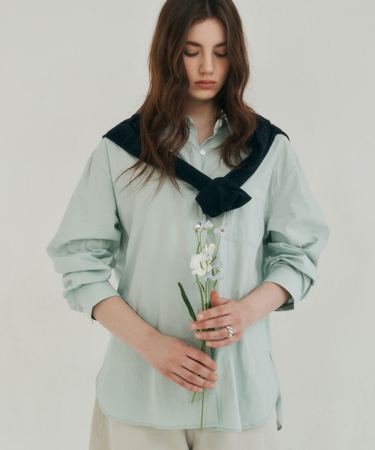 로시로우(LOSSYROW) Side Slit Cotton Shirt mint