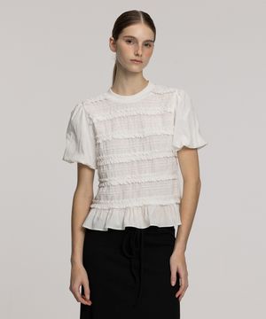 실크 프릴 퍼프 슬리브 블라우스 (2C)