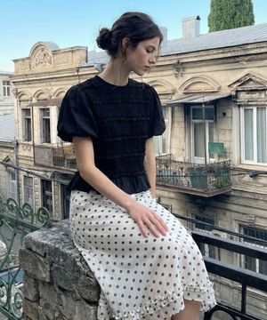 도트 프릴 롱스커트