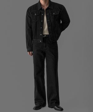 블랙 페이드 데님 크롭 트러커 자켓 SET UP