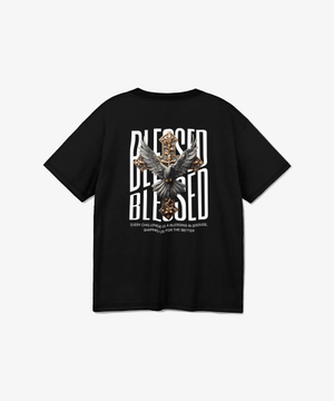 평화 십자가 프린팅 반팔 티셔츠