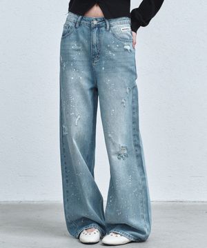 DISTRESSED PAINT SPLATTER DENIM PANTS_BLUE