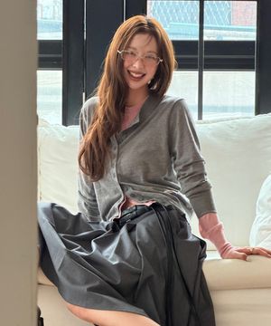 실크 레이어드 스카프 니트 가디건 셋업 (7C)