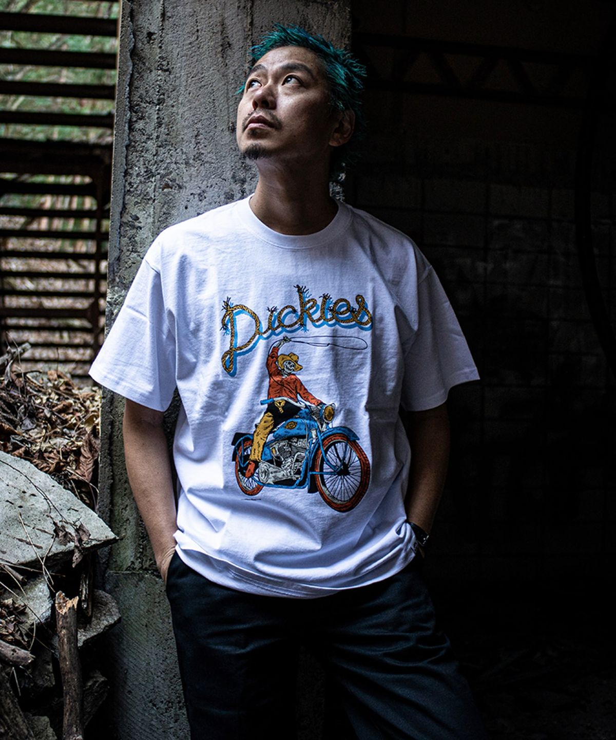 디키즈(DICKIES) 디키즈 X Hirotton 바이크 티셔츠 White