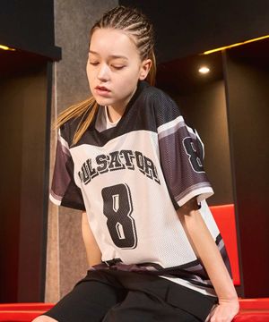 컬러블록 럭비 져지 숏슬리브 화이트블랙 GA6624 WH