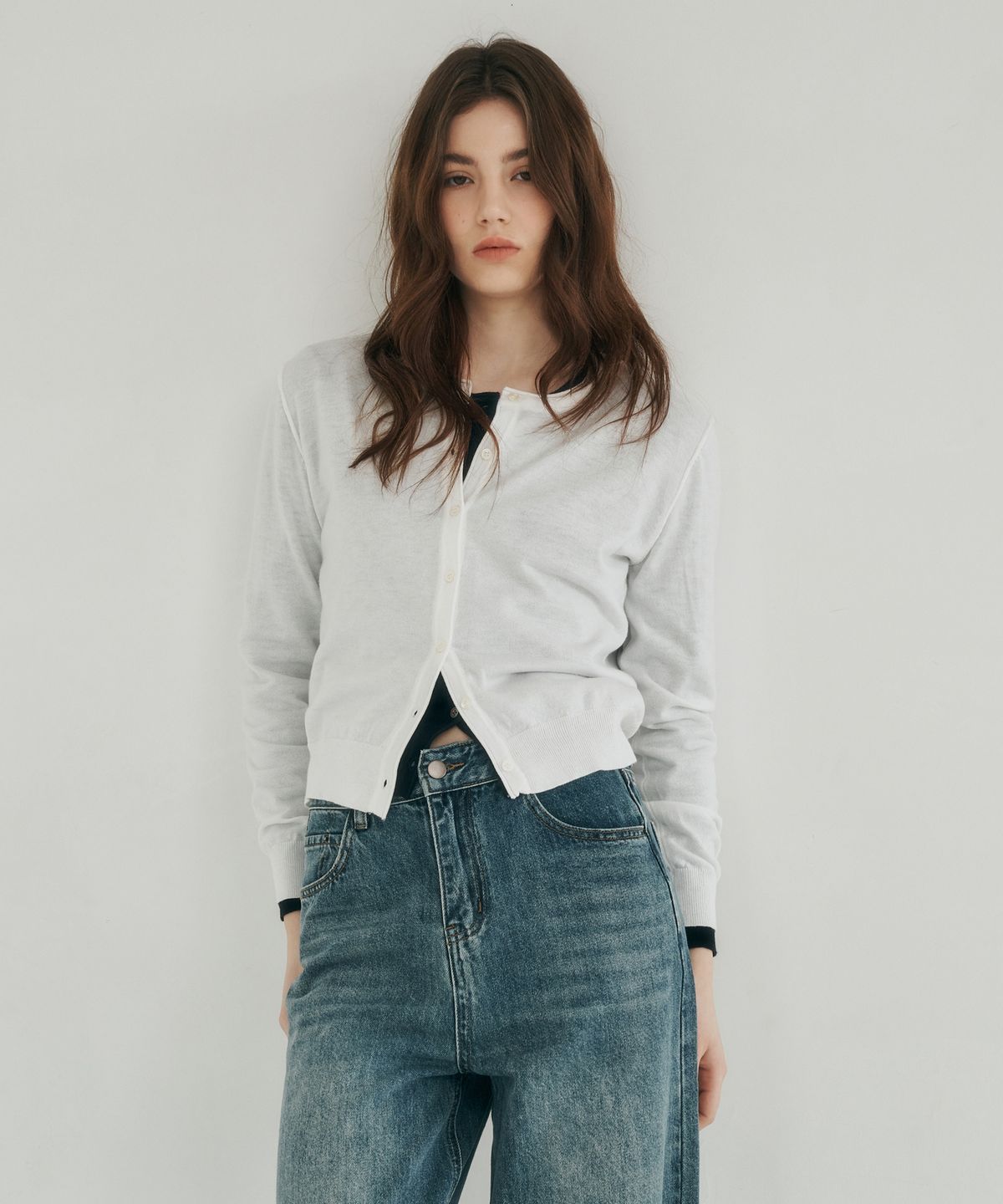 로시로우(LOSSYROW) Round Button Cardigan white