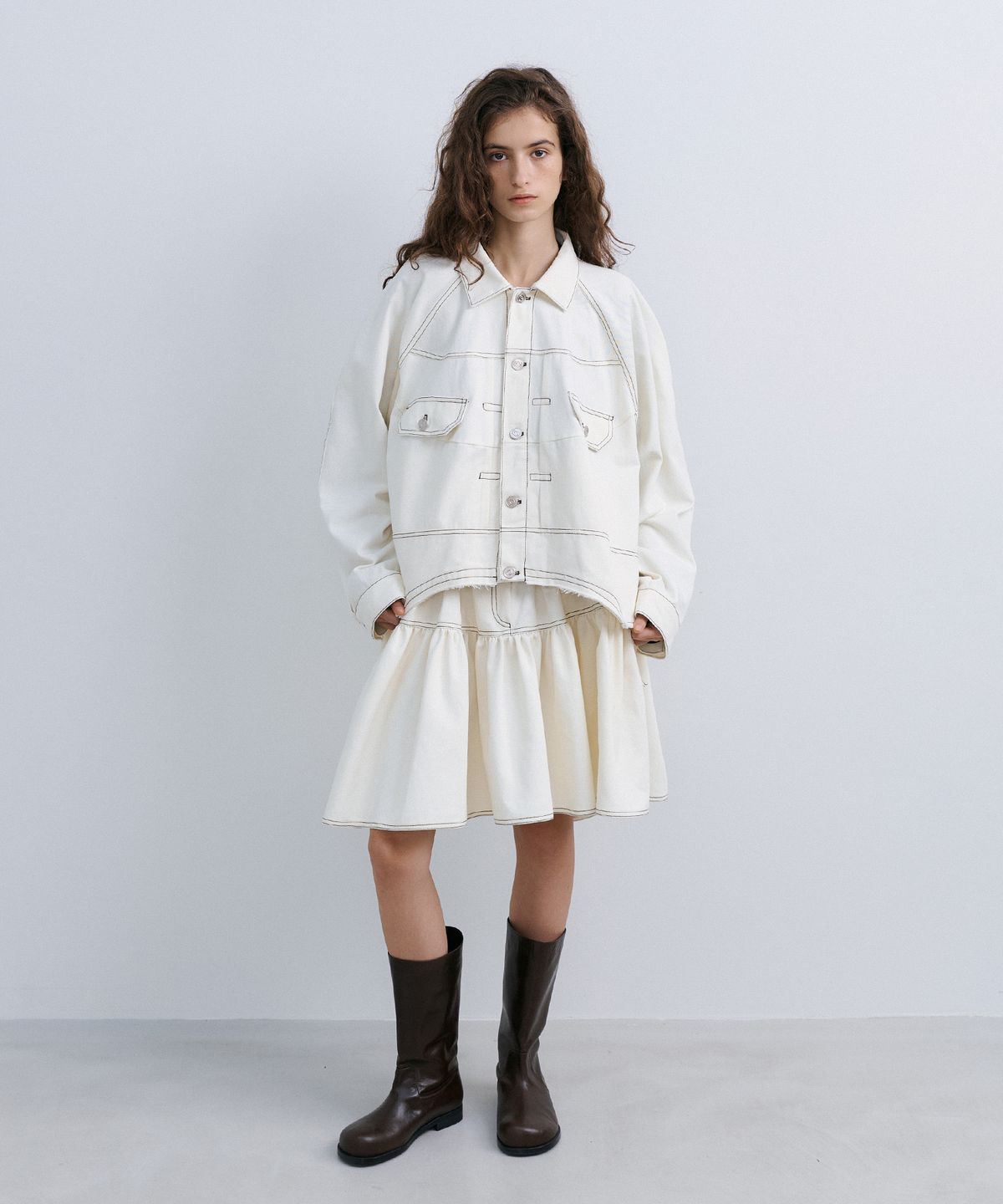에핑글러(EPINGLER) PUFFY CROP JACKET SET - IVORY