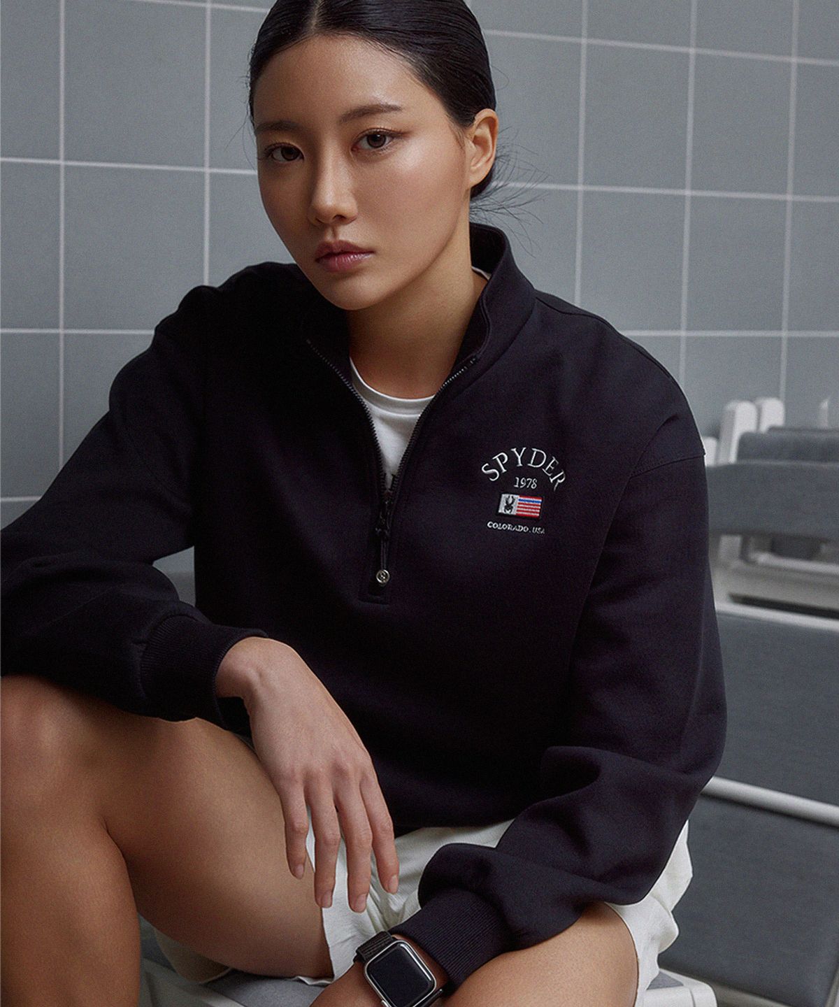 스파이더(SPYDER) 여성 헤리티지 하프 집업 SPLPCNRL352WBLK