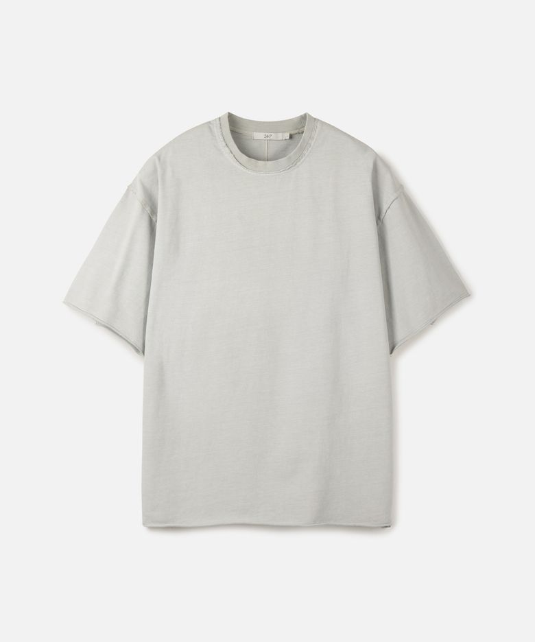 다이드 워싱 로우 엣지 크롭 티셔츠 DUSTY WHITE