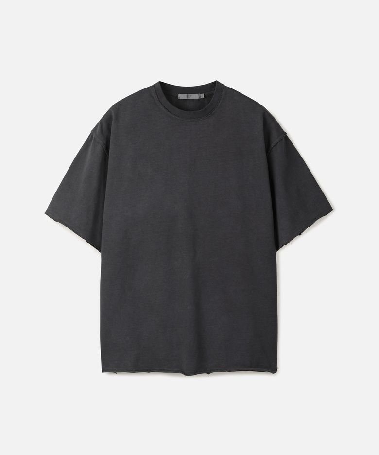 다이드 워싱 로우 엣지 크롭 티셔츠 CHARCOAL